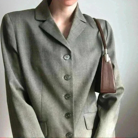 Vintage Anne Klein Women’s Grey Preppy Prep Old Money Wool Coat Blazer 10 Large - Picture 1 of 8